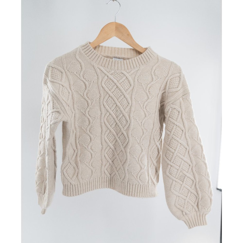 Princess Polly Cream Cable Knit Crewneck Sweater